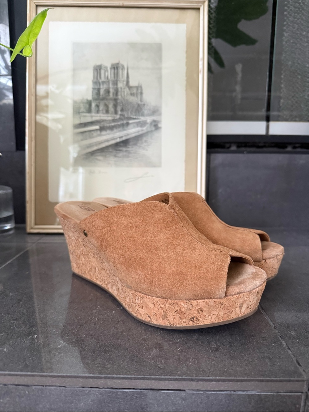 UGG Suede Cork Wedge Slides - Women size 8
